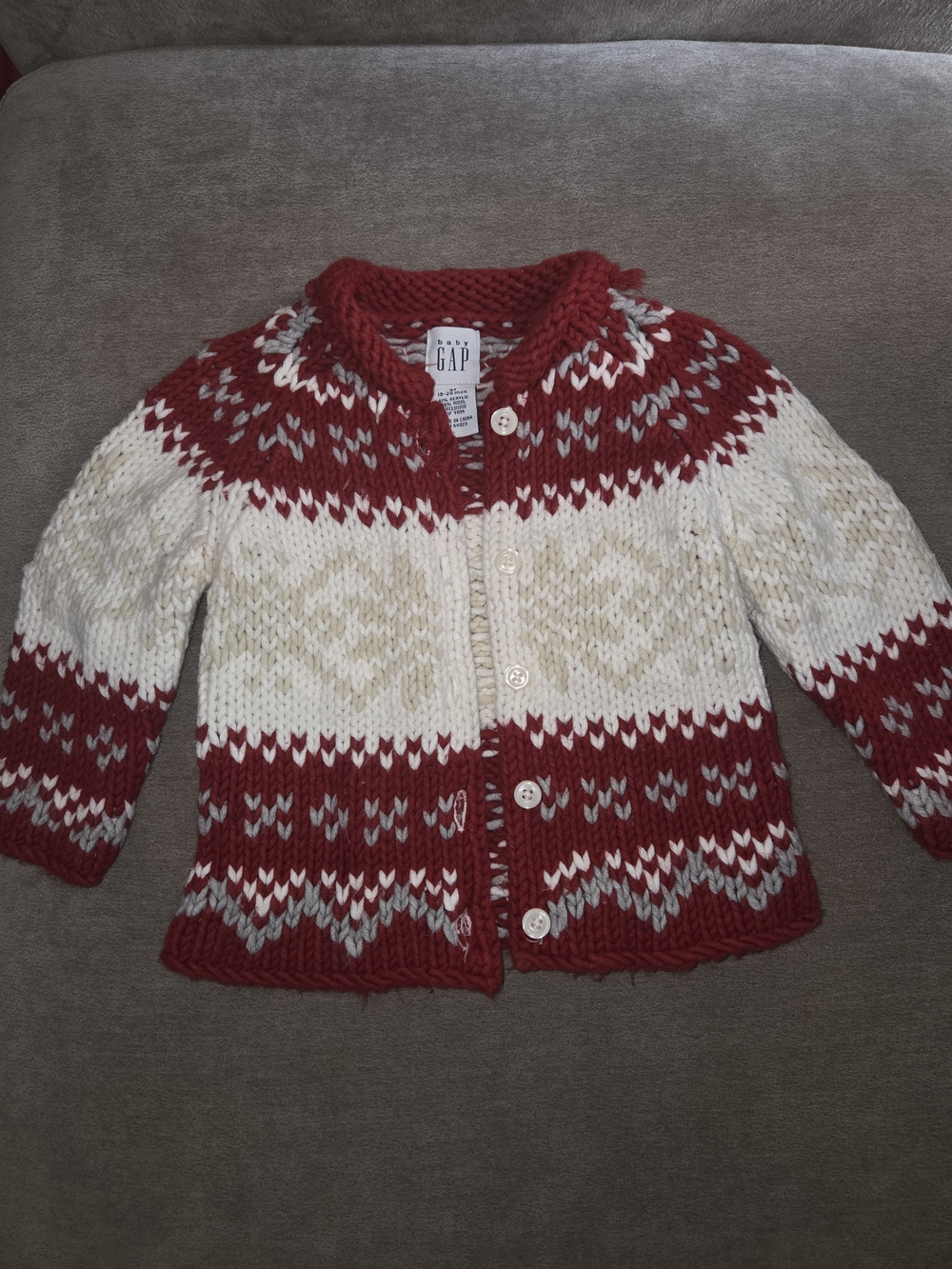 GAP Kids Red & Cream Fair Isle Knit Cardigan